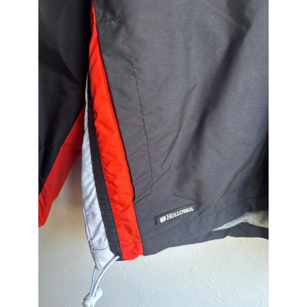 VTG Holloway Mens Small Black Red V-Neck Windbreaker Pullover Side Zip Jacket